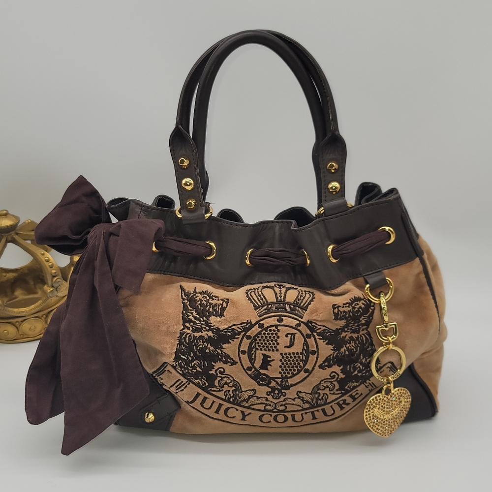 RARE! Juicy Couture Daydreamer Brown Velour Scotties Leather Bag